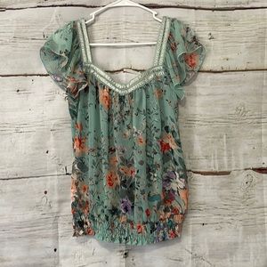 Charlotte Russe Floral Sheer Blouse Size Small